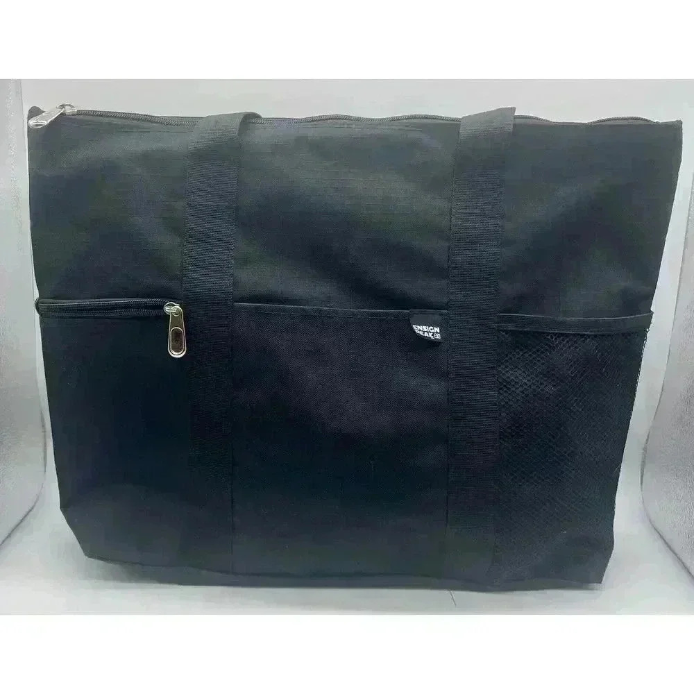 Shoulder Tote Bag Black Multiple Pockets & Zipper Closure Ensign Peak 14.5”H